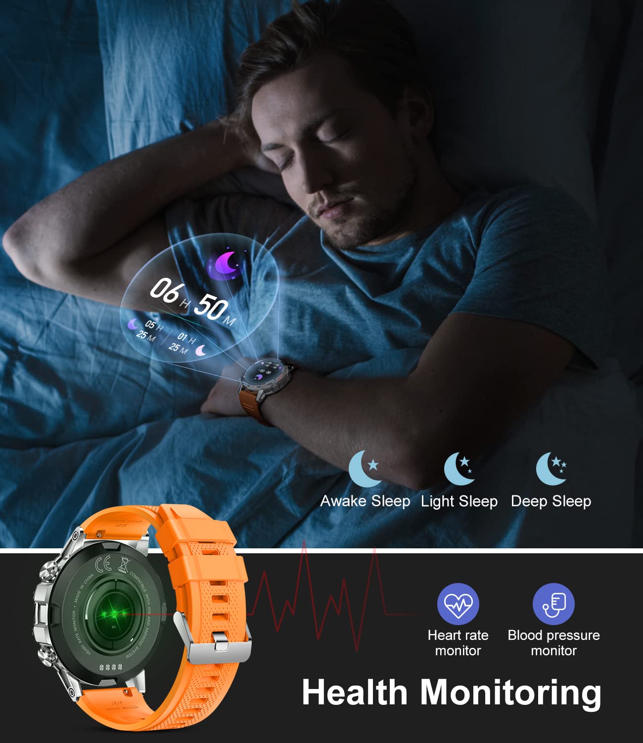 Military Smart Watch For Men(Answer/Dial Calls),100 Sports Modes, 5Atm Waterproof,1.39 ' 'Hd Touchscreen Fitness Watch,With Hear